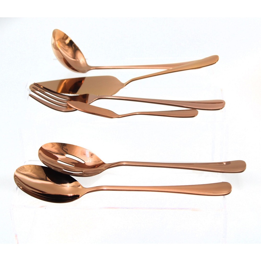 6 Piece Copper Tone Stainless Steel Serving Utensil Set Ladle Cake Server Spoons